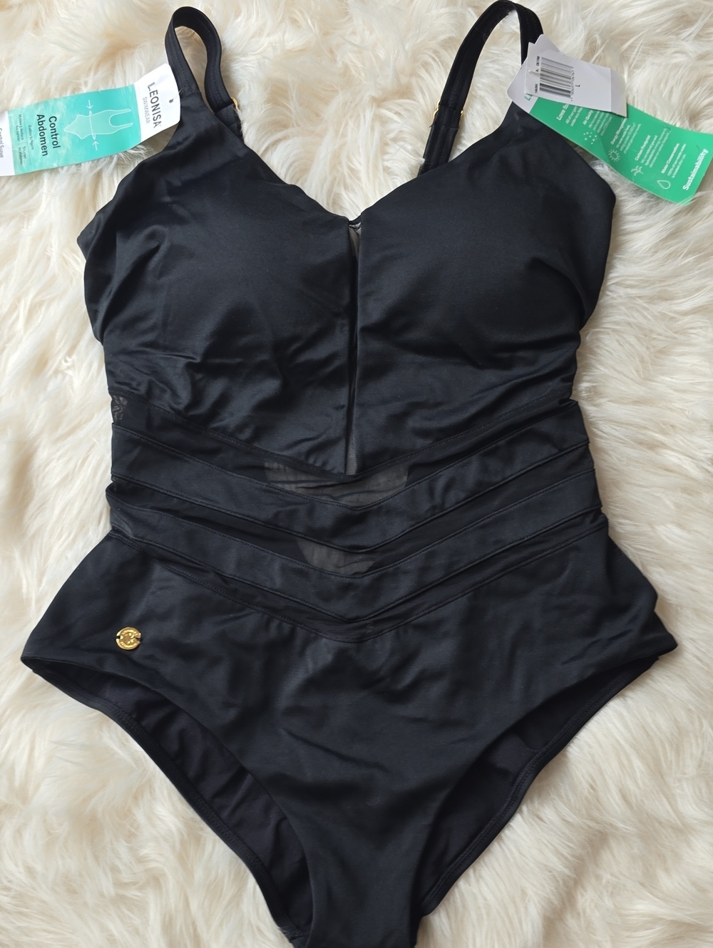Leonisa Black Tummy Control One Piece Swimsuit Size L NWT